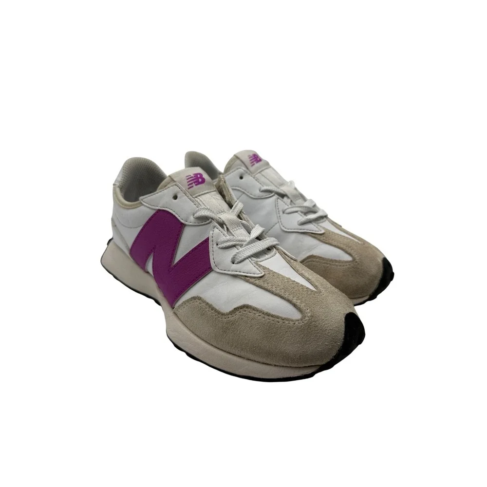 New Balance 327 Sneakers Kids 5.5 White Purple Excellent GS327ST Retro Low Top